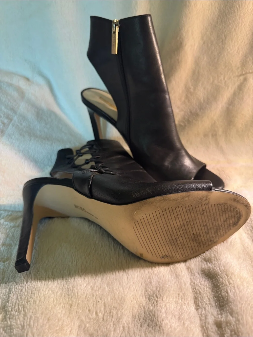 BCBGeneration Black Peep-Toe Lace-Up Stiletto Booties